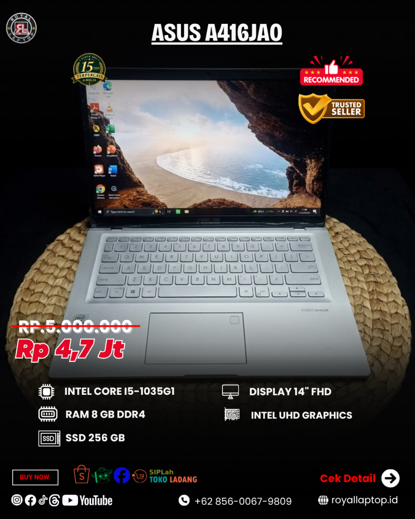 Laptop ASUS A416JAO (TRANSPARENT SILVER) SECOND second di Jogja