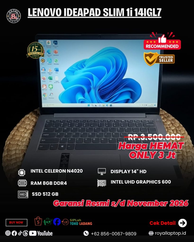 Laptop LENOVO IP SLIM 1i (GREY) SECOND second di Jogja