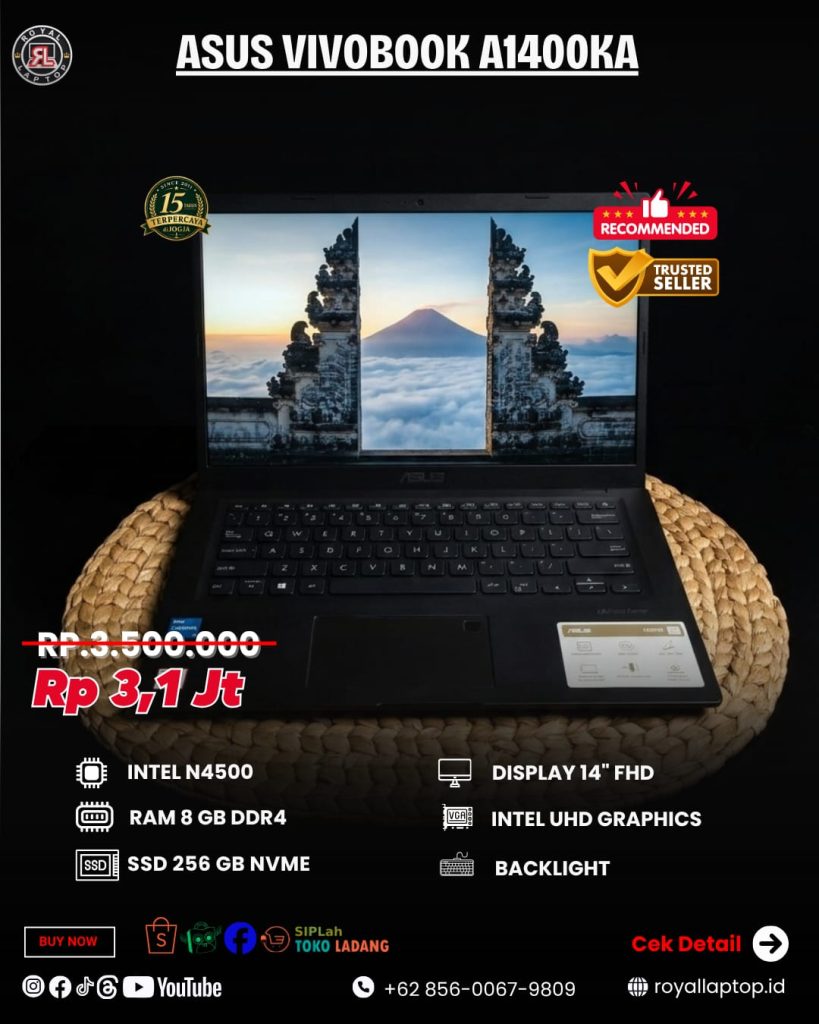Laptop ASUS VIVOBOOK A1400KA (BLACK) SECOND second di Jogja