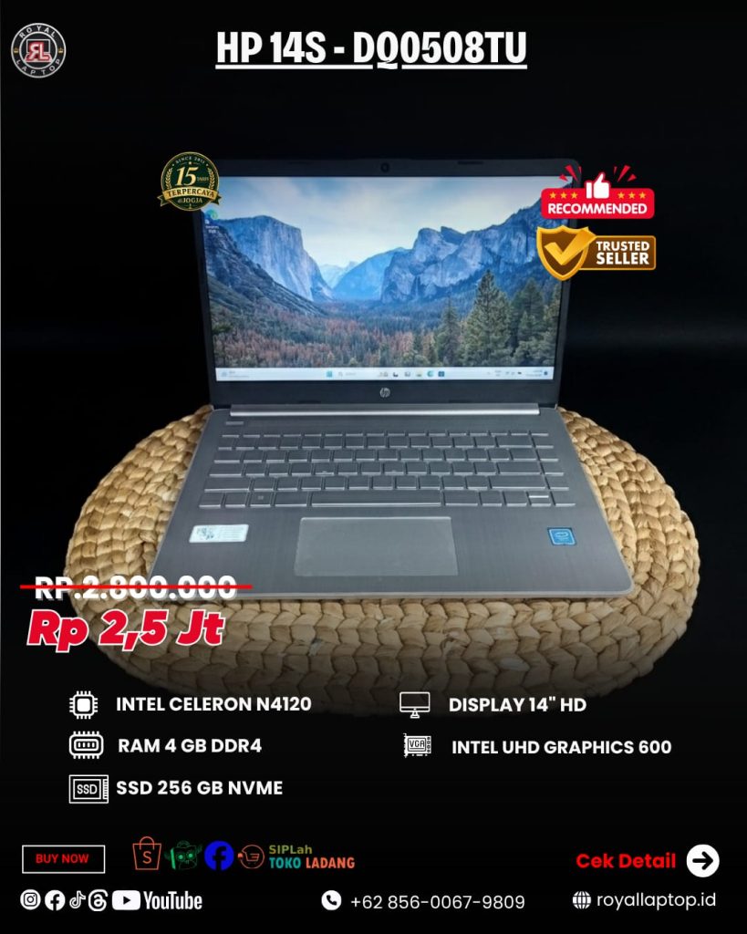 Laptop HP 14S-DQ0508TU (SILVER) SECOND second di Jogja