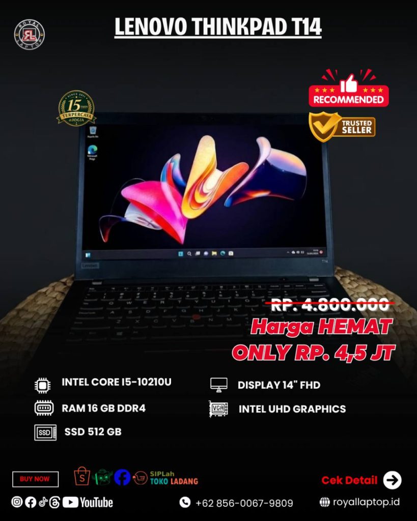 Laptop LENOVO THINKPAD T14 LIKE NEW 2ND second di Jogja