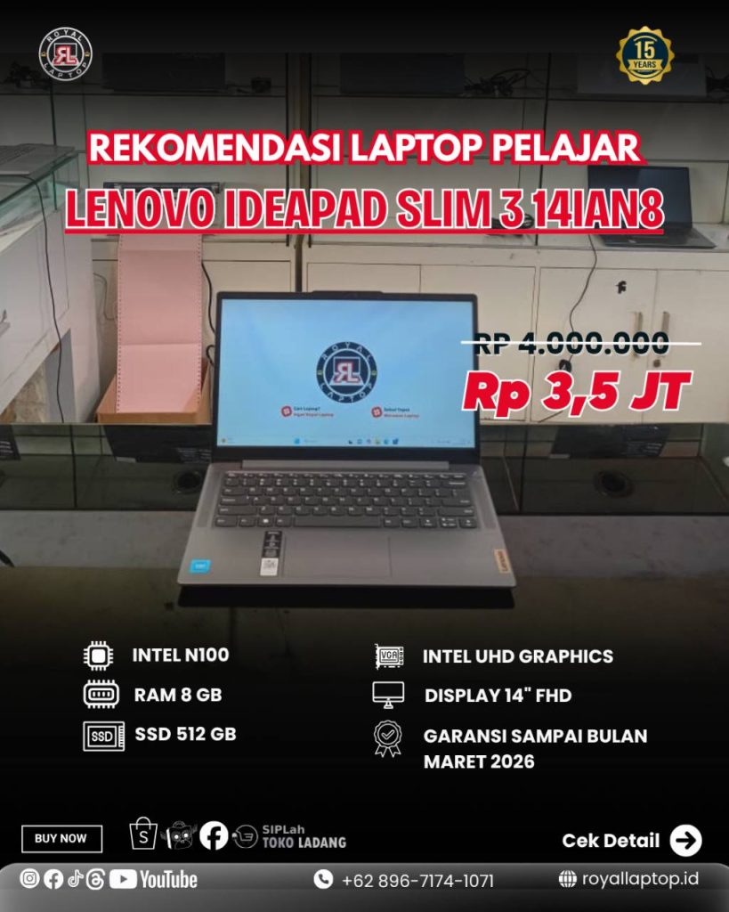 Laptop LAPTOP SECOBD LENOVO IDEAPAD SLIM 3 14IAN8 second di Jogja