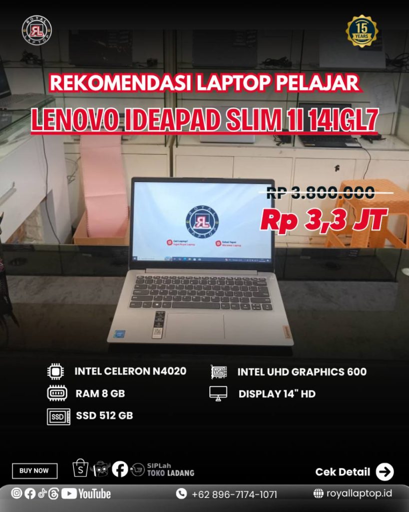 Laptop LAPTOP SECOND LENOVO IDEAPAD SLIM 1I 14IGL7 second di Jogja