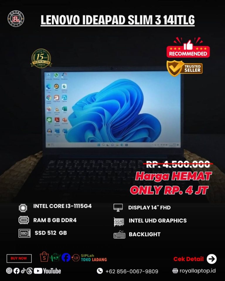 Laptop LENOVO IDEAPAD SLIM 3 14ITL6 second di Jogja