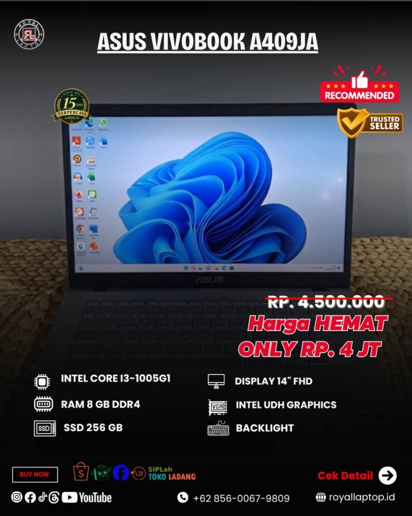 Laptop LAPTOP SECOND ASUS VIVOBOOK A409JA LIKE NEW second di Jogja