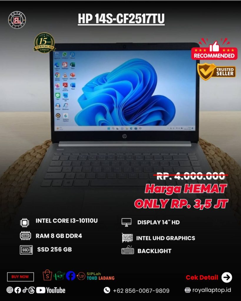 Laptop LAPTOP SECOND HP 14S-CF2517TU LIKE NEW second di Jogja