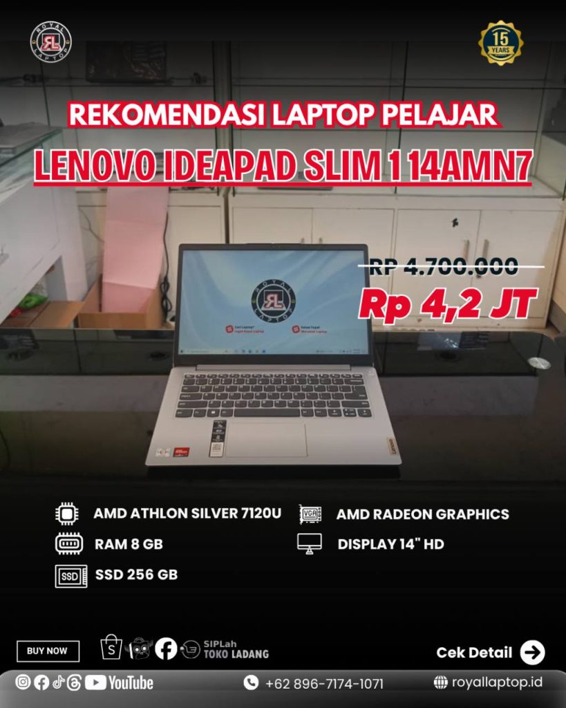 Laptop LAPTOP SECOND LENOVO IDEAPAD SLIM 1 14AMN7 second di Jogja