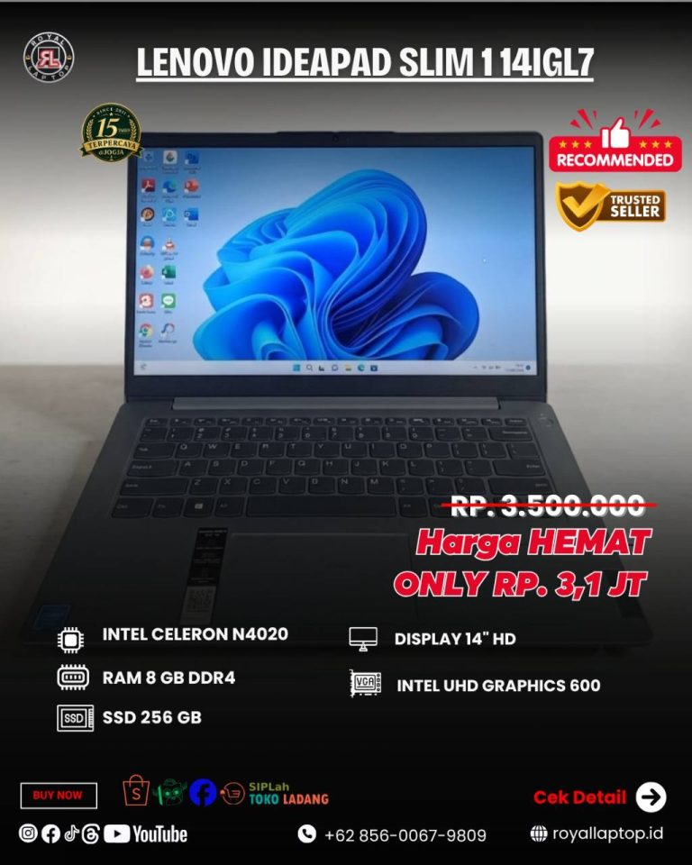 Laptop LAPTOP SECOND LENOVO IDEAPAD SLIM 1 14IGL7 second di Jogja