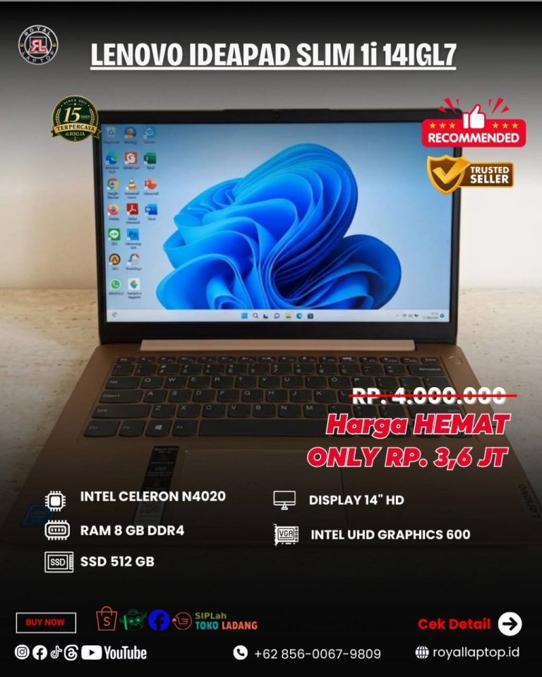 Laptop LAPTOP SECOND LENOVO IDEAPAD SLIM 1i 14IGL7 second di Jogja