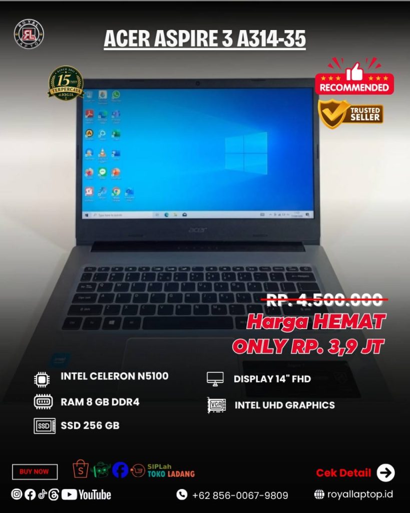 Laptop LAPTOP SECOND ACER ASPIRE 3 A314-35 second di Jogja