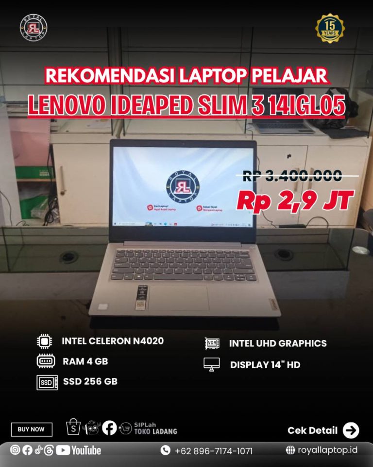 Laptop LAPTOP SECOND LENOVO IDEAPED SLIM 3 14IGL05 second di Jogja