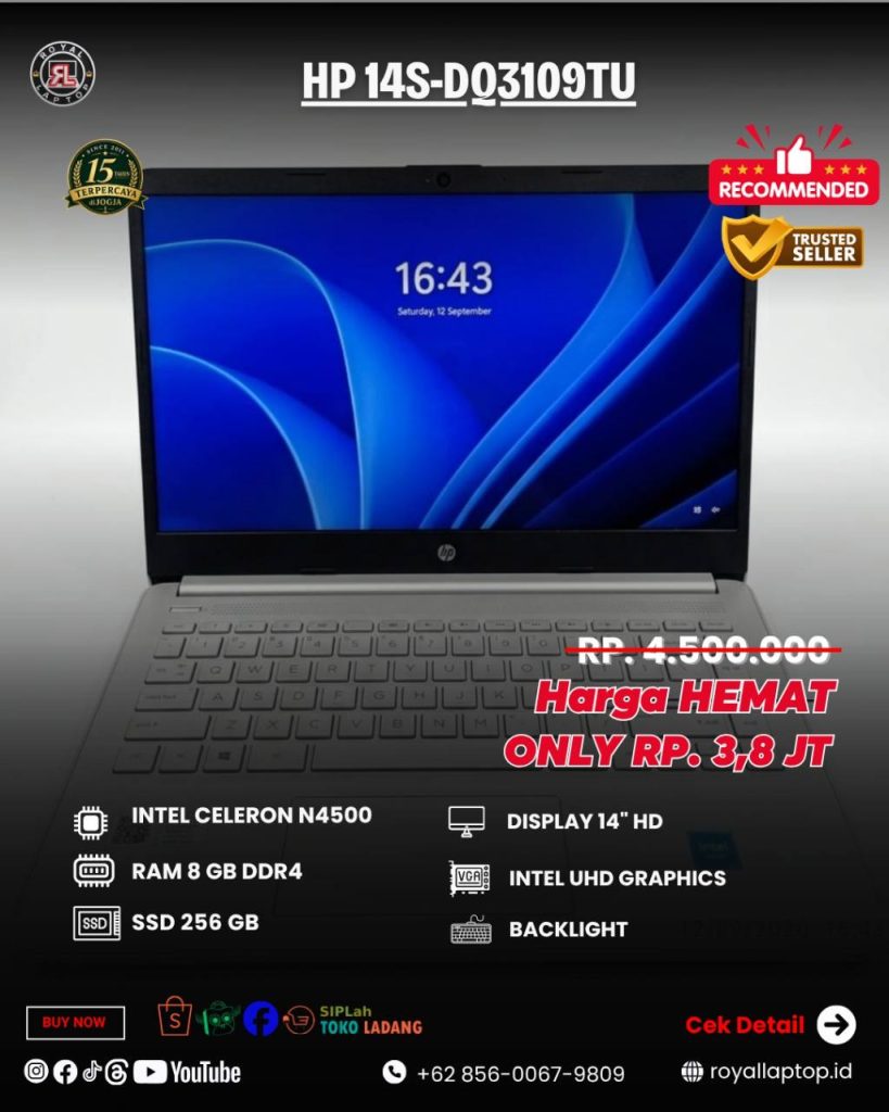 Laptop LAPTOP SECOND HP 14S-DQ3109TU second di Jogja
