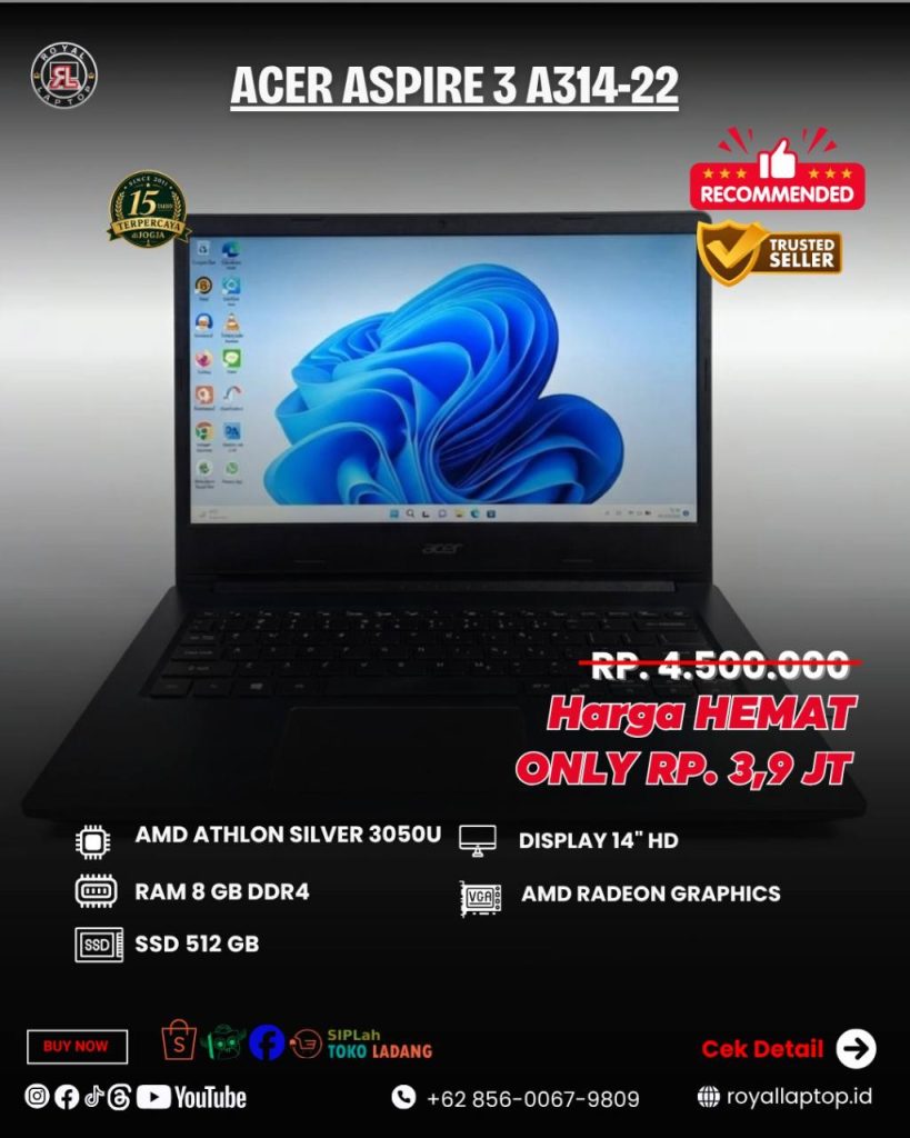 Laptop LAPTOP SECOND ACER ASPIRE 3 A314-22 second di Jogja