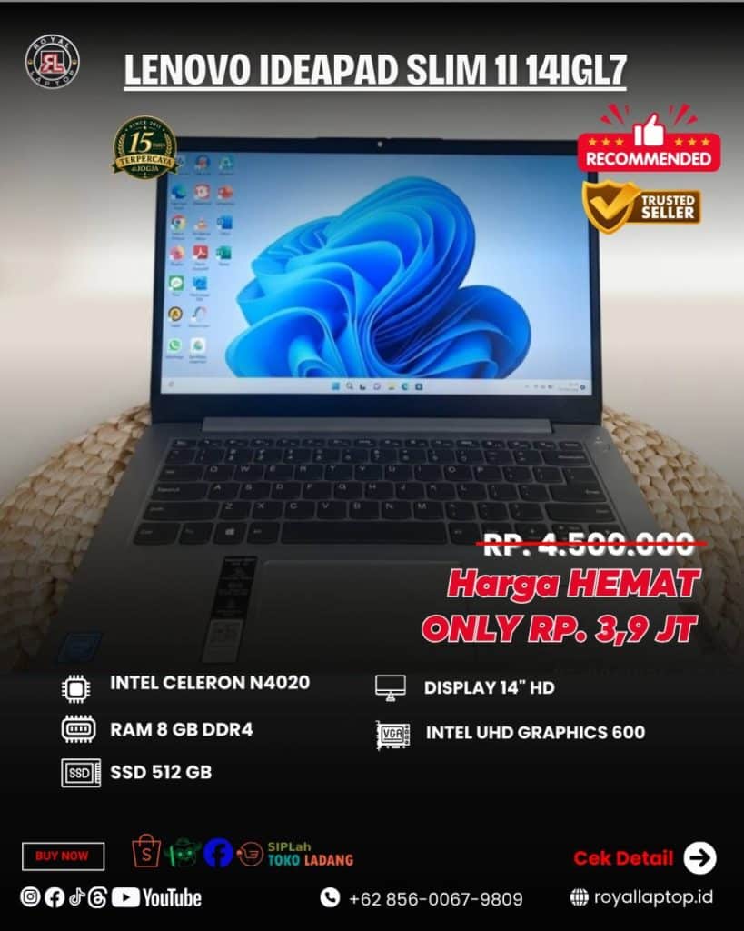 Laptop LAPTOP SECOND LENOVO IDEAPAD SLIM 1I 14IGL7 second di Jogja