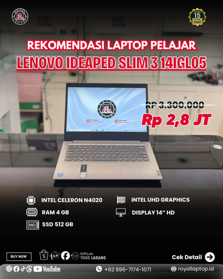 Laptop LAPTOP SECOND LENOVO IDEAPED SLIM 3 14IGL05 second di Jogja