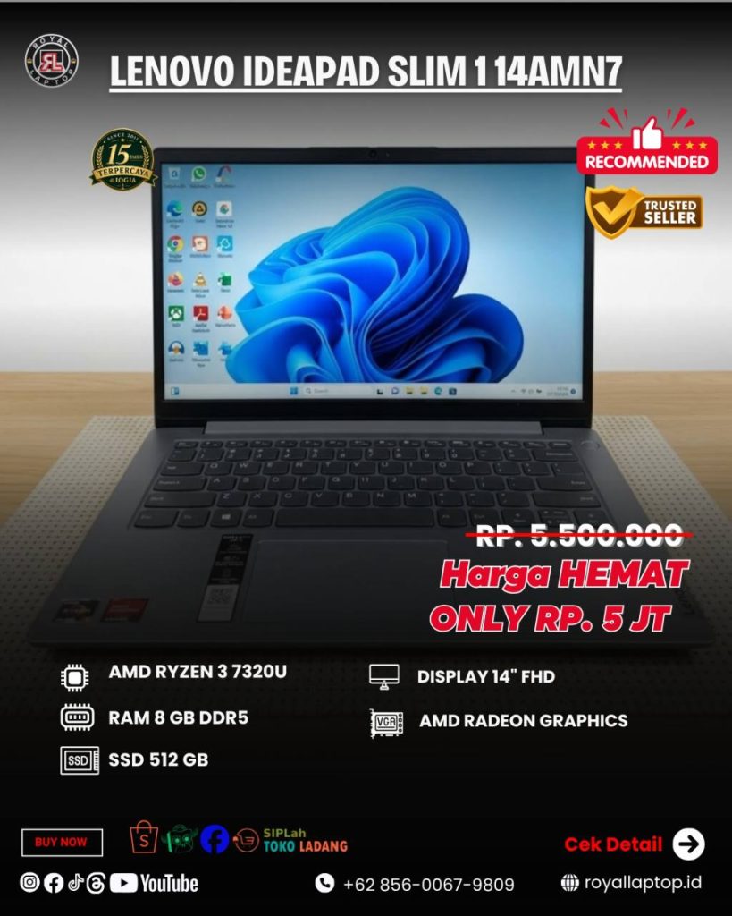 Laptop LAPTOP SECOND LENOVO IDEAPAD SLIM 1 14AMN7 second di Jogja