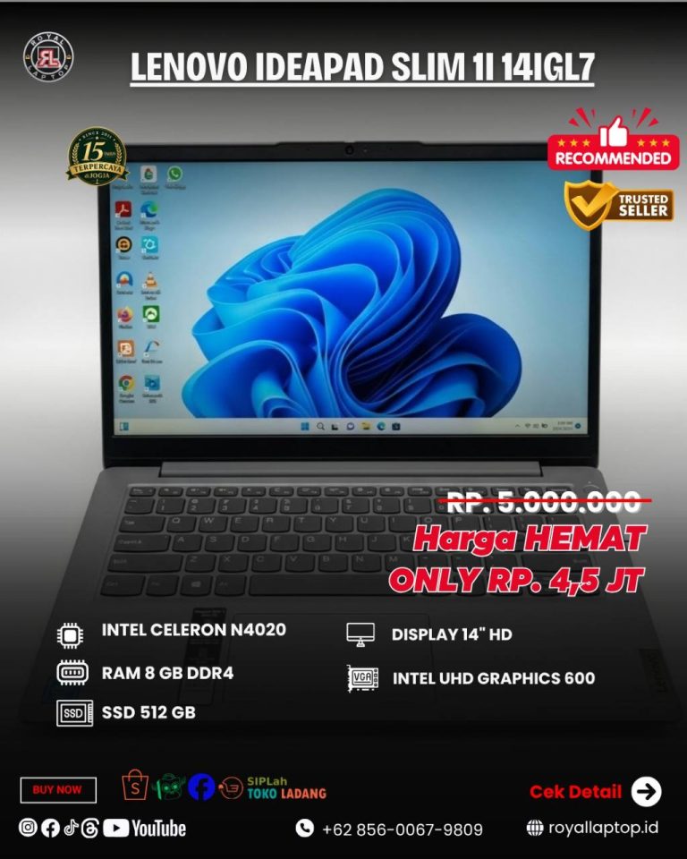 Laptop LAPTOP SECOND LENOVO IDEAPAD SLIM 1I 14IGL7 second di Jogja
