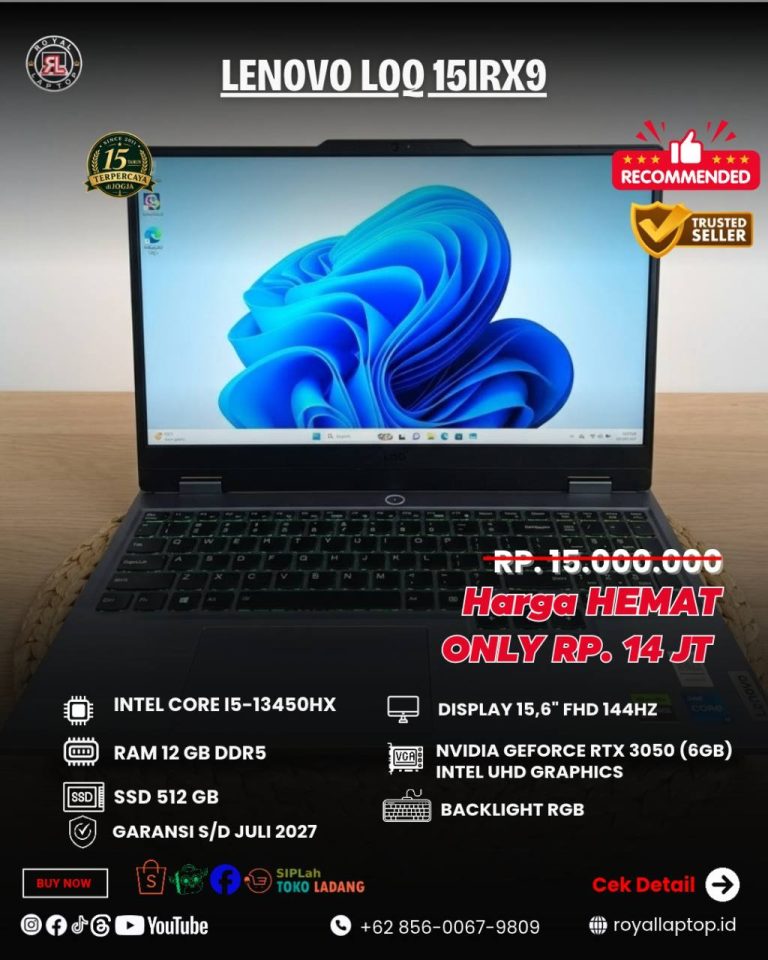Laptop LAPTOP SECOND LENOVO LOQ 15IRX9 second di Jogja